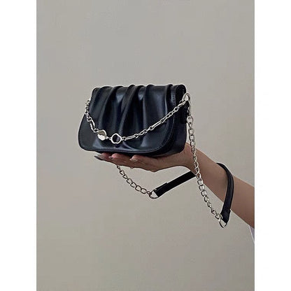 Xiuya Small Minority Casual Shoulder Bags For Women Pleated Clound Crossbody Bags With Chain Small Handbag Woman Purse Wallet