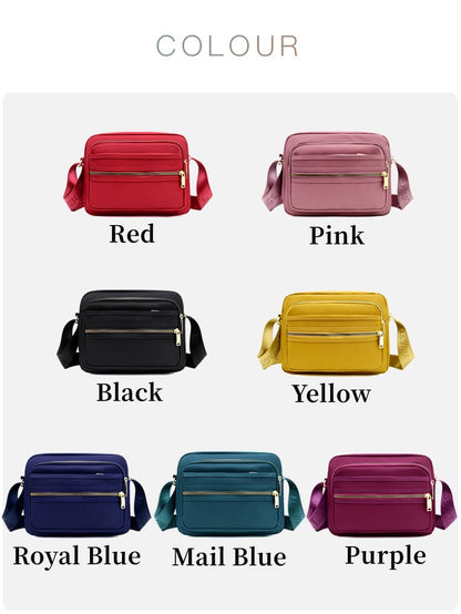 Fashion Multi Zipper Pocket Women Nylon Small Mini Shoulder Messenger Crossbody Bag Ladies Satchel Handbag Cellphone Pouch