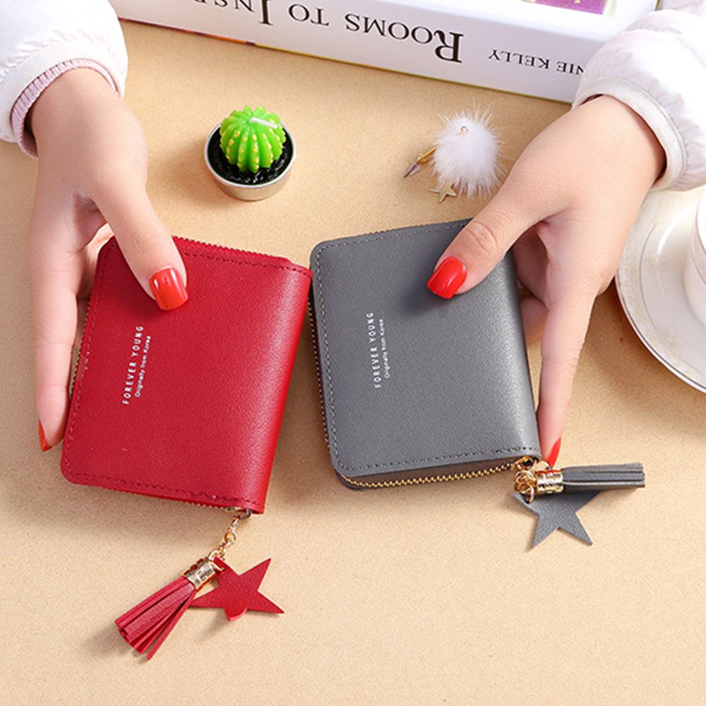 Wallet New Korean Style Simple Square Women&#39;S Wallet Short Zipper Small Wallet Tassel Mini Coin Purse Female Clutch Card Holder