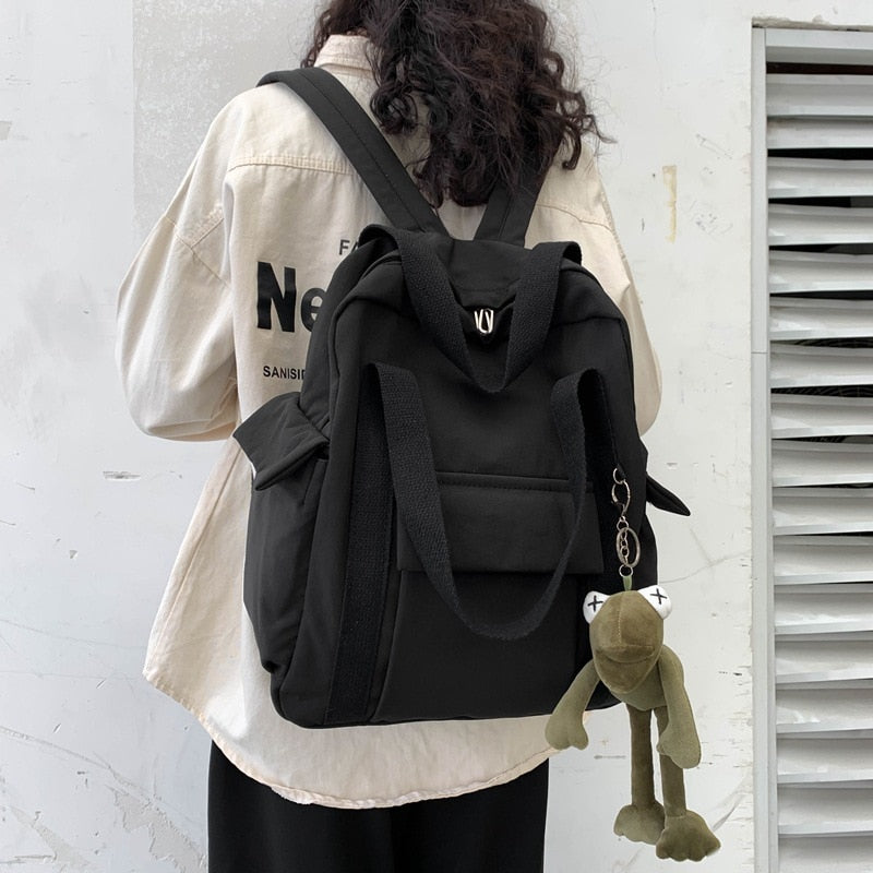 New Solid Color Women Waterproof Nylon Backpack Simple School Bag With Chain Teenage Girl Shoulder Travel Bag Boy School Package