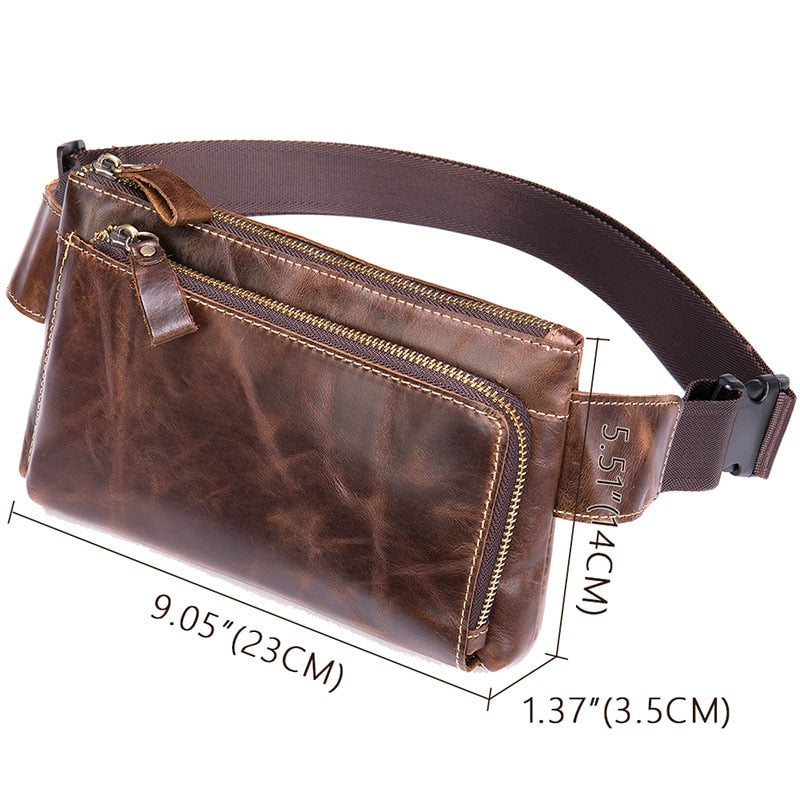 Genuine Leather Travel Waist Pack Fanny Pack Men&#39;s Designer Leather Belt Bags Phone Belly Small Shoulder Chest Messenger for Men