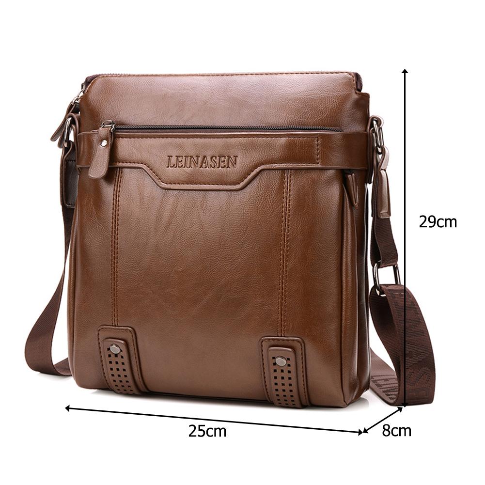 Fashion Solid Bags Men PU Leather Zipper Shoulder Bag Casual Male Square Flap Messenger Handbag for Travel and Vacation