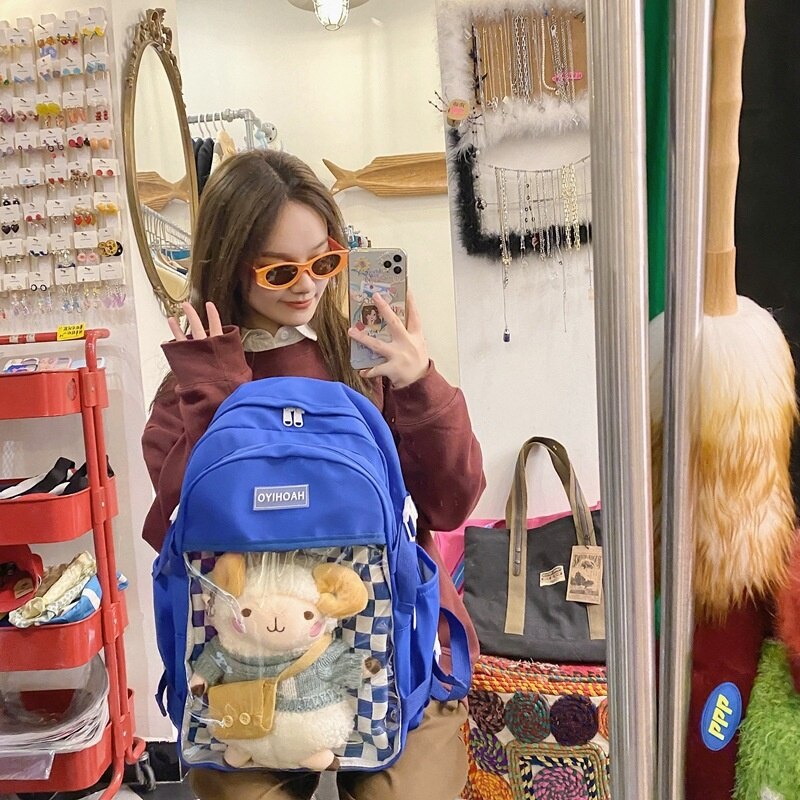 Kawaii Ita Backpack Checkerboard Plaid Women Backpacks Cute  Double Sided Design Student School Bag for Teenage Girls