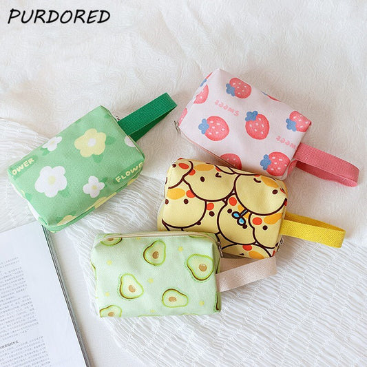 PURDORED 1 Pc Women Cartoon Makeup Bag Soft Canvas Cute Cosmetic Bag Travel Makeup Organizer Case Student Pencil Bag Necessaries