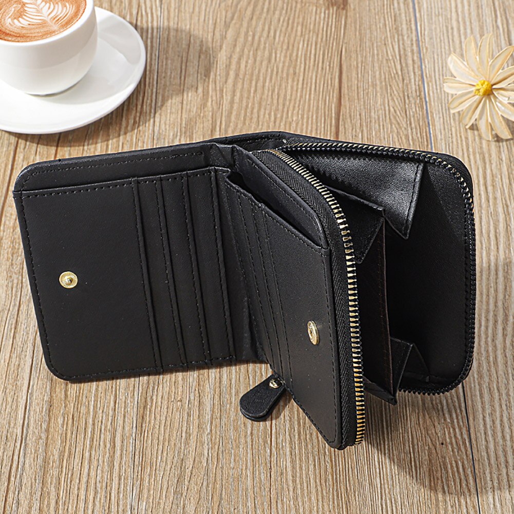 Women Men Coin Purse Simple PU Leather Wallet Zipper Solid Color Bifold Design Daily Card Holder Purse Shopping Bag Accessories