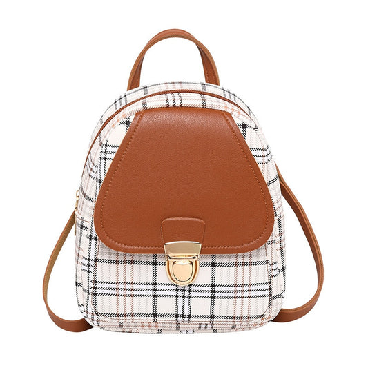 New Leather Ladies&#39; Shoulders Mini Backpack Plaid Shoulder Slung Handbag for Women Wallet Mobile Phone Bag Student Schoolbag