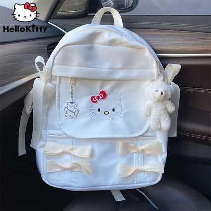 Sanrio Bag Hello Kitty Korean Style Backpack Japanese Bow Girly Heart Junior High School Schoolbag Women Chic Backpack Y2k Trend