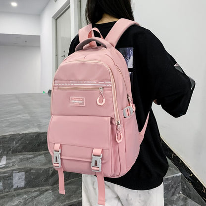 Pink Women&#39;s Backpack Fashion Korean Version Large Capacity Waterproof Nylon Travel Backpack Multi-Pocket Student School Bag