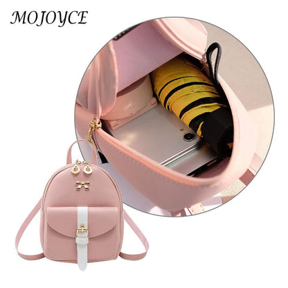 Leather Messenger Bags Hit Color Bowknot Backpacks Women Small Shoulder Crossbody Bags Portable Women Backpack