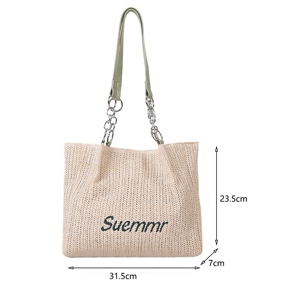 Straw Shoulder Bags for Women Large Capacity Handmade Woven Tote Bags Casual Seaside Beach Ladies Underarm Bags Vacation Handbag