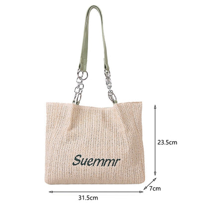 Straw Shoulder Bags for Women Large Capacity Handmade Woven Tote Bags Casual Seaside Beach Ladies Underarm Bags Vacation Handbag