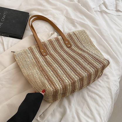 Summer Straw Woven Top-Handle Handbags Casual Large Capacity Women Shoulder Bags Shopping Bags Beach Vacation Female Totes Bags