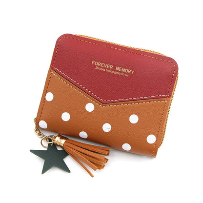 Fashion Wallets For Women Ladies Short Polka Dot Stitching Wallet Ladies Tassel Coin Purse Multifunctional Card Case Money Bag