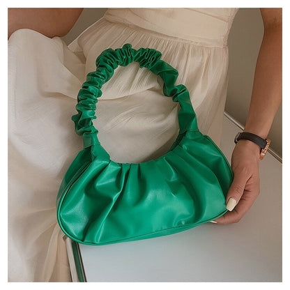 Korean Women&#39;s Bag Pure Color Cloud Pleated Shoulder Bag Simple Hobos Women&#39;s Underarm Bag Sweet Saddle Shoulder Crossbody Bag