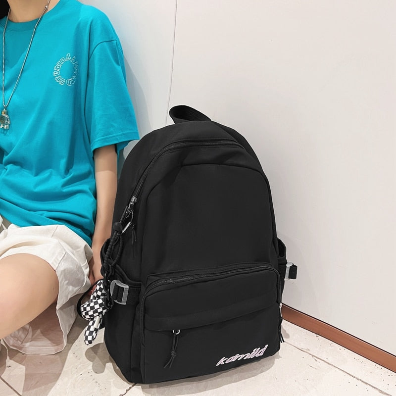 DCIMOR New Nylon Women Backpack Female Letter Embroidery Travel Bag Pure Color Preppy Schoolbag for Girl Student Laptop Backpack