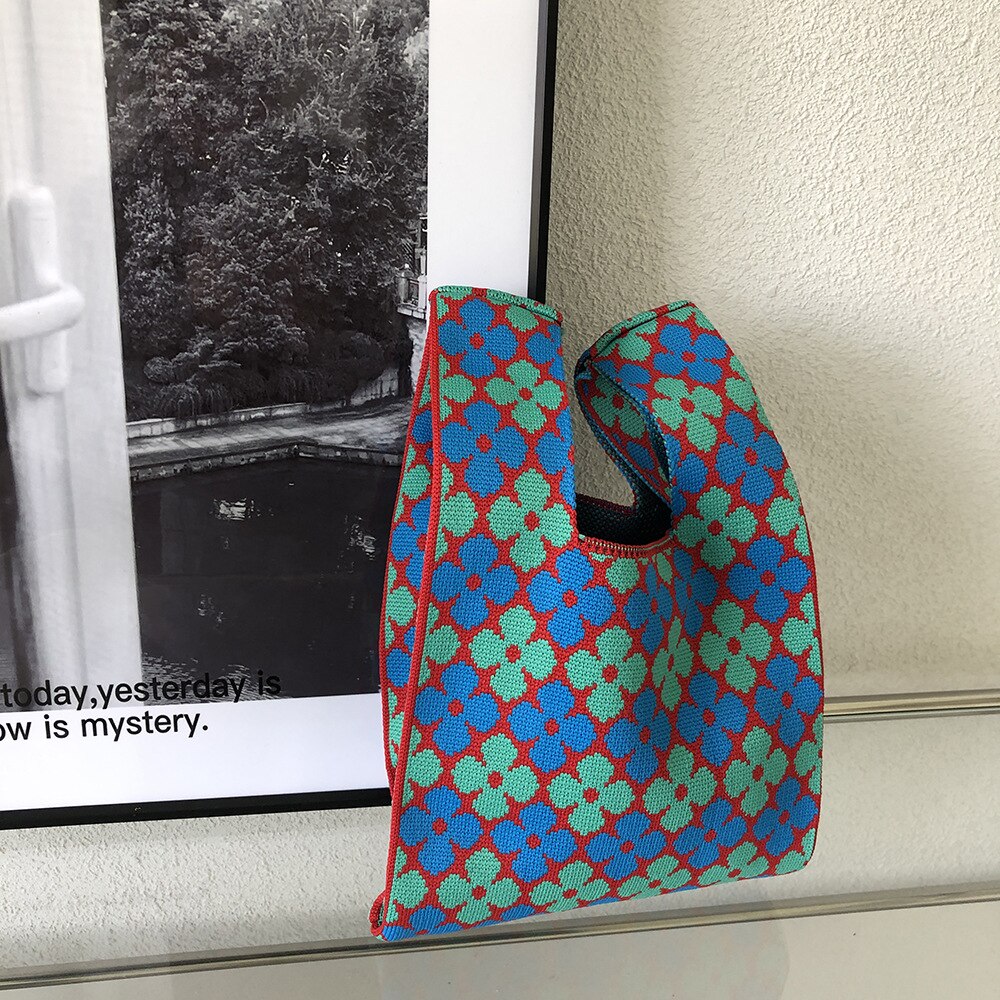 Original Design Knit Bag Crochet French Polka Dot Stripe Flora Knitted Bag New Handbag Fashion Underarm Women&#39;s Even Bags Woman