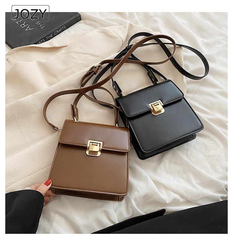 JOZY Small Shoulder Bag Solid Color Flap Crossbody Bags For Women PU Leather Handle Trendy Designer Handbags Purse Ladies Luxury