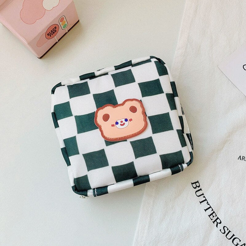 Ins Portable Checkerboard Cosmetics Lipsticks Bag Women Travel Grid Makeup Storage Case Waterproof Credit Card Sanitary Pouch