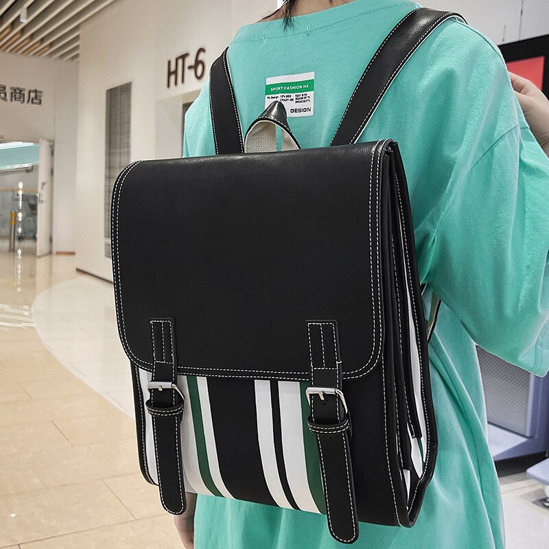 Cool Female PU College Backpack Women Cute School Bag Trendy Leather Book Girl Travel Student Bag Ladies Laptop Backpack Fashion