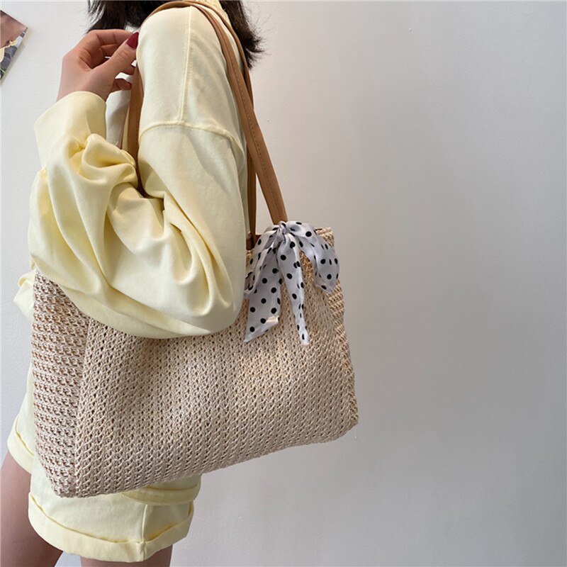 Knitted Straw Bag Women bolso mujer Satchel Crossbody Shoulder Handbags for Women Female Messenger Bucket Bags