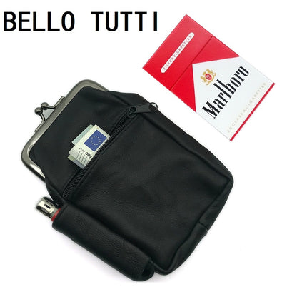 BELLO TUTTI Original Women Cigarette Bags Genuine Leather Sheepskin Fashion Metal Frame Coin Purses Men Change Money Key Wallets