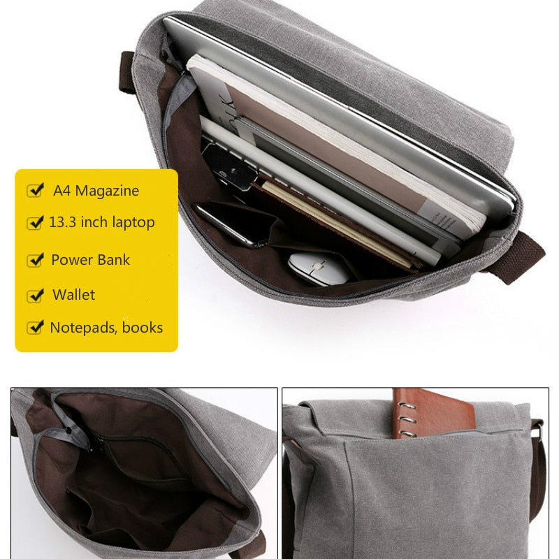 Men&#39;s Canvas Crossbody Shoulder Messenger Bags Man New Fashion Cross Body Bag Casual Solid Multi Function Portable Male Bag