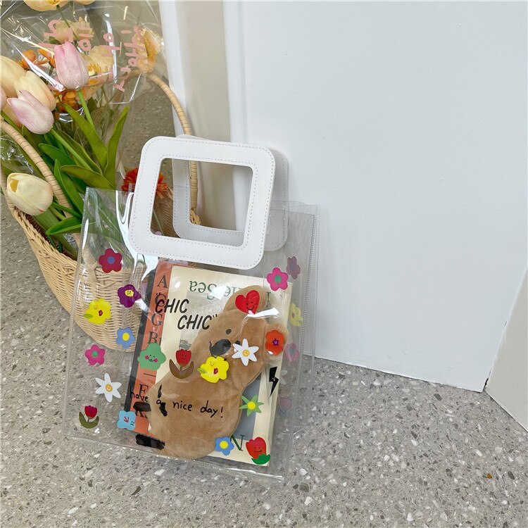 Fashion Flower Summer Transparent Handbags Women Mini Clear Ladies Korean Ins Floral Tote Hand Bag PVC Female Sac Beach Pochette