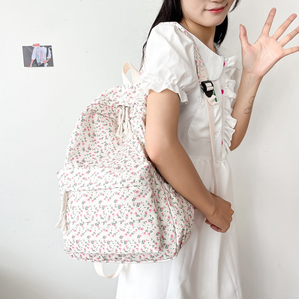 Students Nylon Backpack Women Casual Floral Printing Backpacks School Bags for Teenage Girls Bookbags Female Travel Knapsack