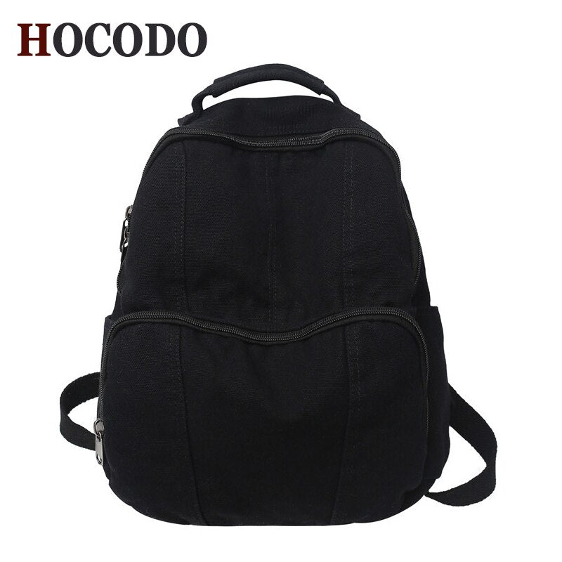 HOCODO New Vintage School Bag Women College Canvas Backpack Female Fashion Travel Backpack Solid Color Student Backpack Unisex