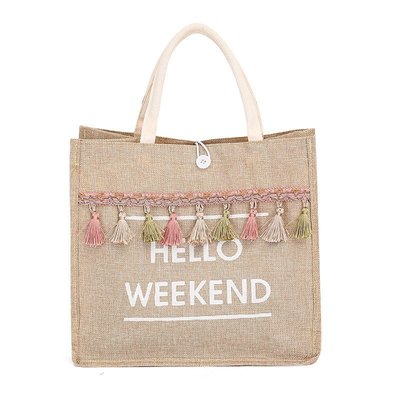 Women Summer Beach Bags Handbags Large Capacity Lady Tassel Shoulder Bag Big Letter Linen Totes Casual Girls Travel Shopping Bag