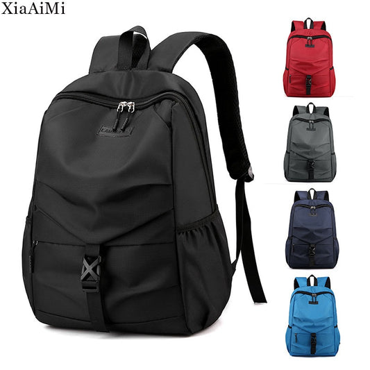 Men&#39;S Backpack Simple Waterproof Nylon Computer Backpack Travel Business Trip Student School Bag Solid Color Large Capacity Bag