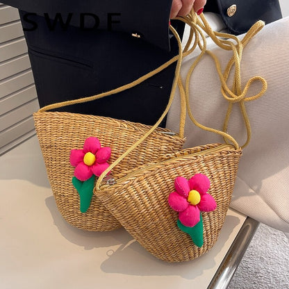 SWDF New Popular Bag Women&#39;s Fashion Bags Summer Small Vacation Bag Beach Bag Crossbody Straw Basket Bag Bucket Bag Shoulder Bag