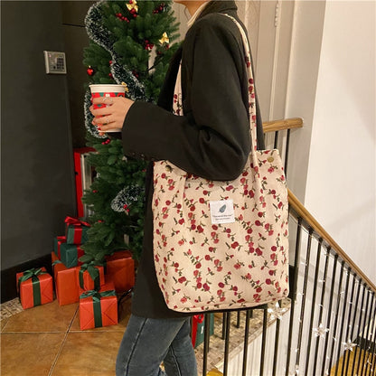 New Retro Women&#39;s Shoulder Bag Simple Solid Color Small Fresh Canvas Bag Literary Women&#39;s Buckle Tote Bag Large Capacity Handbag