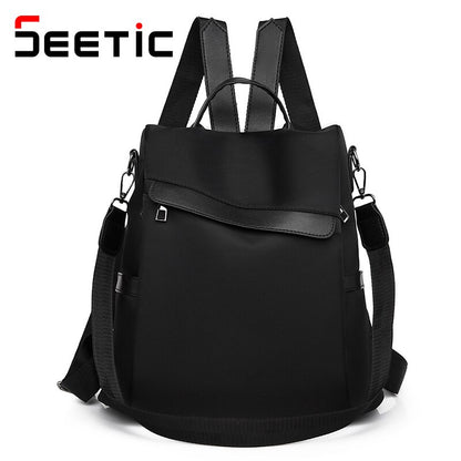 SEETIC Waterproof Oxford Women Backpack Anti-Theft Ladies Travel Bag Solid Color Backpack Female Multifunction Shoulder Bags