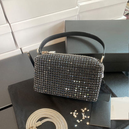 Crystal Rhinestone Evening Crossbody Bags for Women Luxury Brand Bling Purse Mini Top Handle Handbag Chain Mesh Clutch for Party