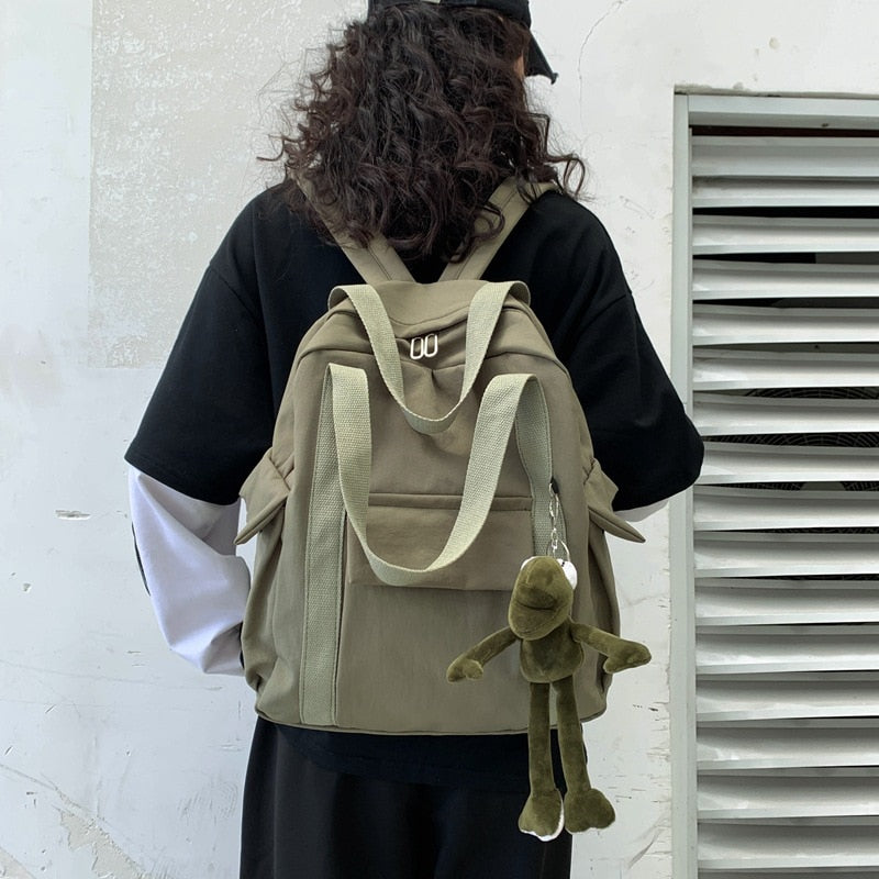 New Solid Color Women Waterproof Nylon Backpack Simple School Bag With Chain Teenage Girl Shoulder Travel Bag Boy School Package