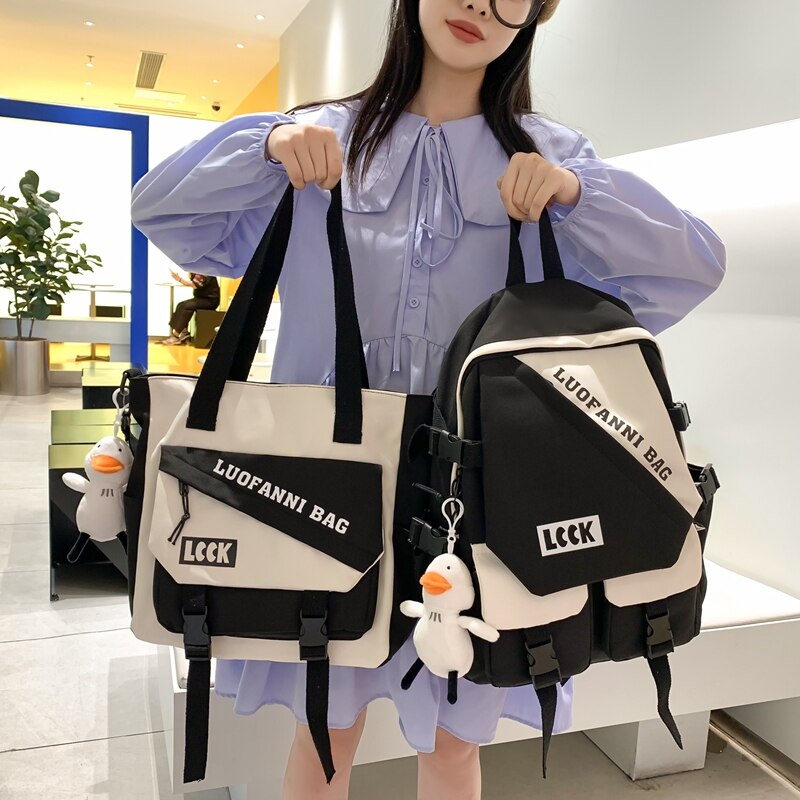 New Kawaii Letter Printing Women Backpack Fashion Waterproof Nylon Set Bag Rucksack Cool Schoolbag for Teen Girls Travel Mochila