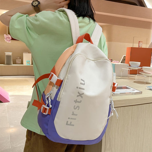 Large Capacity Letter Printing Nylon Women Backpack Kawaii Girls Contrast Color Traveling Bag College Big Schoolbag Female Cute