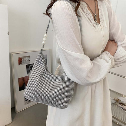 New Fashion Rhinestones PU Leather Women Shoulder Bags Small Handbags Pure Color Casual Female Shoulder Underarm Bags Totes