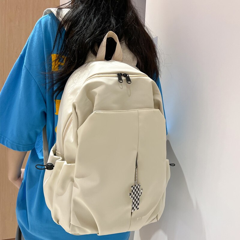 Solid Color Vertical Zipper Nylon Women Backpack Female Large Capacity Cool Travel Bag for Teenage Girls Schoolbag Book Mochila