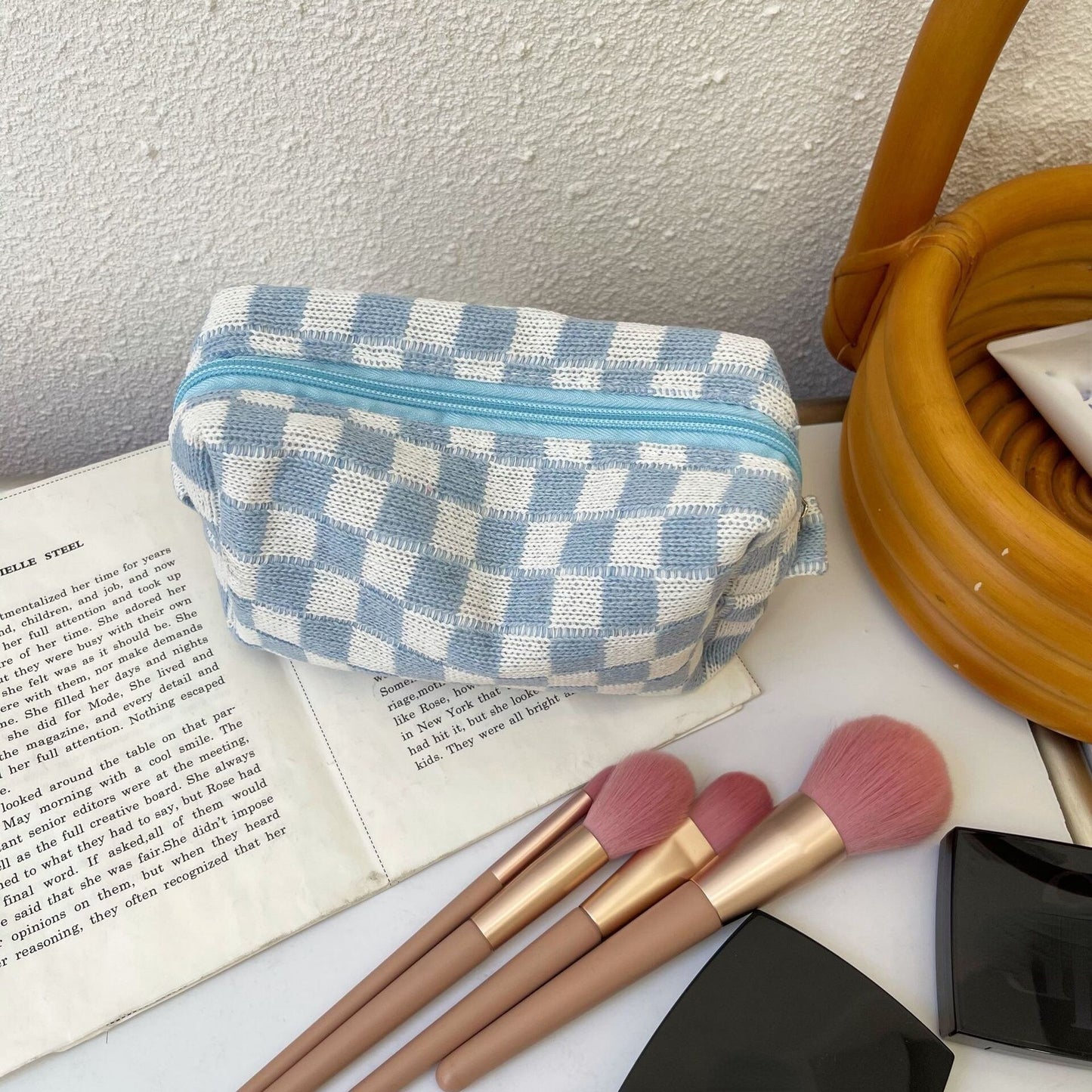 Corduroy Make Up Organizer Clutch Bag Vintage Flower Print Cosmetic Bag Wash Bag Women Travel Cosmetic Pouch Beauty Storage Case
