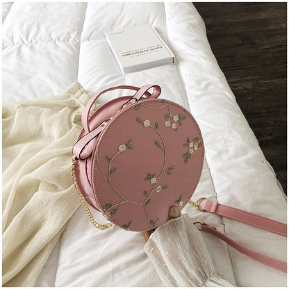 Female Sweet Lace Heart Round Handbags High Quality PU Leather Cross Body Bags for Women Small Fresh Flower Chain Shoulder Bags