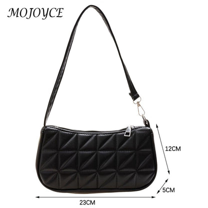 Fashion Women Embossed Geometric PU Leather Shoulder Handbag Checker Pattern  Underarm Bag Casual Ladies Solid Color Small Purse