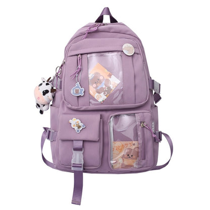 28GD Women Girls Student Cute Backpack Harajuku Japanese Style Aesthetic Multi-Pocket School Bag with Pendant Laptop Book Pack