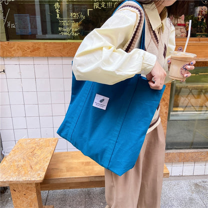 New Retro Women&#39;s Shoulder Bag Simple Solid Color Small Fresh Canvas Bag Literary Women&#39;s Buckle Tote Bag Large Capacity Handbag