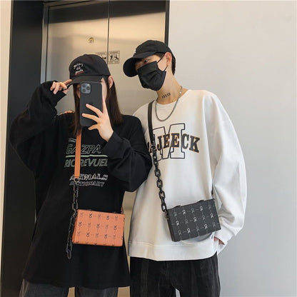 New Fashion Unisex Chain Mini Messenger Bag Men Small Box Shape Shoulder Bag Pu Leather Original Design Handbag Wallet