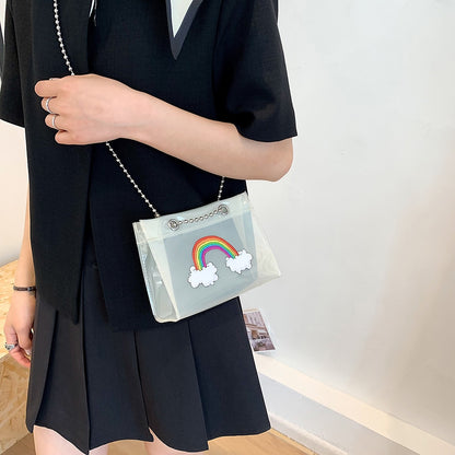 Cartoon Rainbow PVC Shoulder Bags Women Clear Casual Chain Small Jelly Bags Crossbody Handbags for Girl Purse Messenger Hand Bag