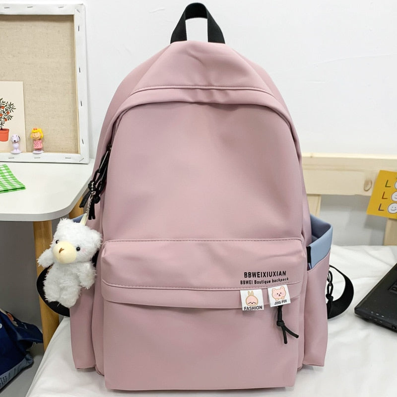 DCIMOR New Nylon Women Backpack Female Letter Printing Portable Travel Bag Preppy Girl Student Schoolbag Pink Backpack Bookbag