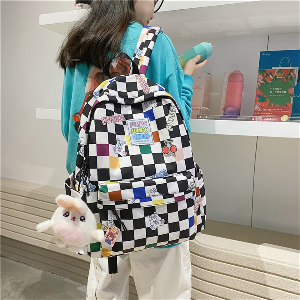 Fashion Plaid Women Backpack Waterproof Oxford School Backpacks Shoulder Bags for Women New Light Travel Bag for Girls Back Pack