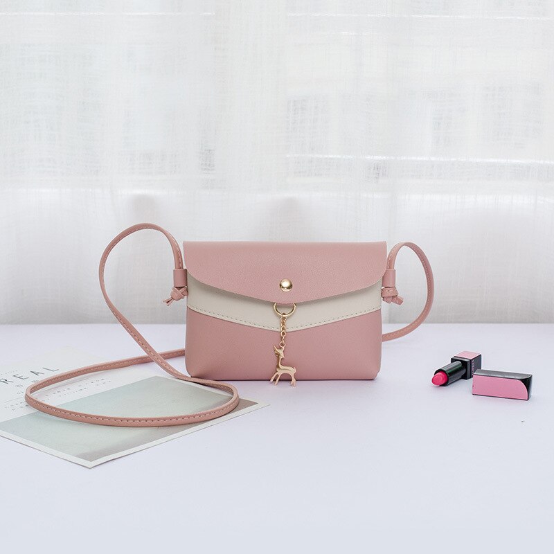 Fashion Simply PU Leather Elk Crossbody Bag for Women Solid Color Shoulder Messenger Bag Lady Pendant Deer Travel Small Handbag